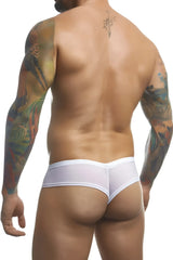 White justin simon xsj22 cheek briefs with snug fit and smooth stretchy mesh fabric front view