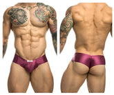 Justin simon xsj22 cheek briefs in shiny magenta satin with a white brand tag at the waistband