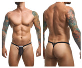 Justin simon xsjbu02 bulge thong in black mesh with solid black waistband and small white label at the front