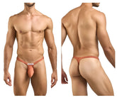Justin simon xsjbu02 bulge thong in ochre with a peach-colored supportive pouch and small white front label