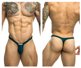 Justin Simon xsjbu02 bulge thong in opal green teal with small silver logo at the front for men