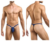 Blue thong with supportive contoured design and small white logo from justin simon xsjbu02 bulge thongs peach navy