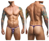 Justin simon xsjbu02 purple patterned thong with paisley design featuring a bulge pouch for color pride