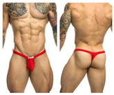 Red bulge thong by justin simon in red with a small white label at the front for comfortable wear