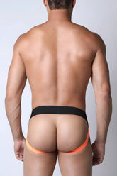 Kennel Club lightning jockstrap black and orange athletic briefs with snug form-fitting design for active wear