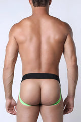 Kennel Club Lightning jockstrap in neon green and black athletic briefs with snug supportive fit and breathable fabric
