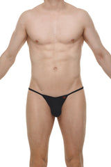 Kini skine black thong in black featuring a small red logo on the front for sleek minimal lingerie wear