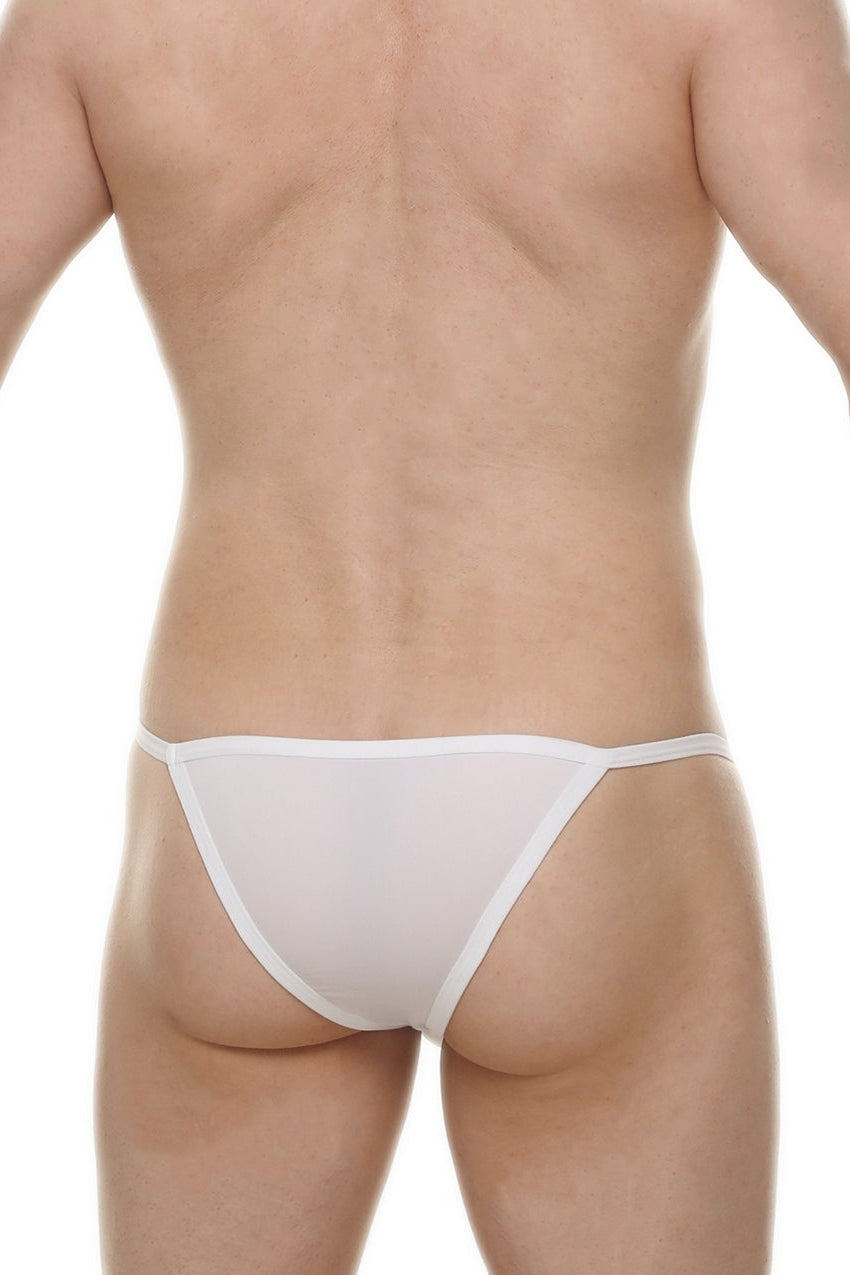 Kini Skine white sheer triangular briefs with thin waistband and leg openings in lightweight fabric