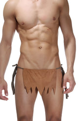 Brown fabric loincloth underwear with frayed edges and black ties by lablinque caveman tie side camel size m