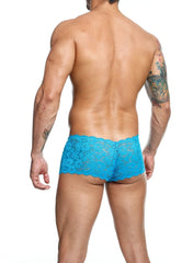 Bright blue lace boxer shorts with scalloped edge detail in final sale product image
