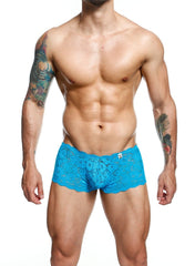 Bright blue lace boxer shorts with scalloped edges men’s brief final sale underwear