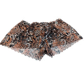 A sheer leopard print scarf with scalloped edge and delicate lace trim paired with leopard mob eroticwear mini boy shorts