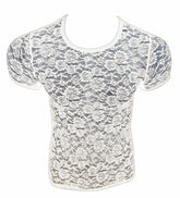White floral lace short-sleeved tee with round neckline perfect for casual and dressy occasions