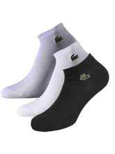 Set of three lacoste sport ankle socks in gray white and black with embroidered crocodile logos one size