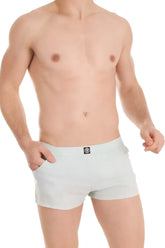 Light blue cotton L’Homme Invisible sensations lounge shorts with a small black logo on the waistband size M