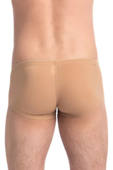 Tan form-fitting briefs made of smooth stretchy fabric lhomme invisible tanskin mini square cut trunk swimwear size m