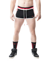 Lift club trunk short black athletic shorts with red and white trim drawstring waistband and embroidered logo on side