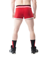 Lift Club trunk short red athletic shorts with white and black trim designed for active training and workouts