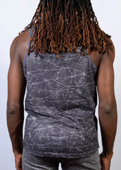 Black tank top with white crackle lightning print pattern perfect for casual summer wear