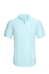 Linen air s/s shirt men’s light blue short-sleeved linen shirt with classic collar and vertical side pleats