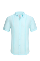 Linen air s/s shirt men’s light blue short-sleeved linen shirt with classic collar and vertical side pleats