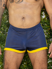Navy blue and yellow mesh athletic shorts with perforated design for boys little boy blue design dan shorts navy