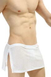 Loincloth bee white mesh swim trunks with side ties and jockstrap showing front view