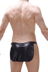 Black patent leather briefs with sleek glossy finish and contoured design part of loincloth wet black g-string set