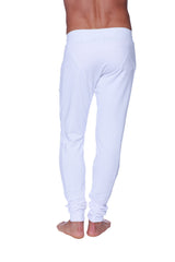 Long cuffed jogger and yoga sweat pants in white with slim fit soft fabric and subtle side seam detailing