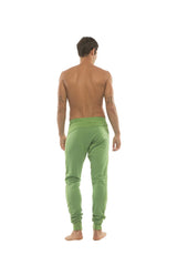 Long cuffed jogger and yoga sweat pants in bamboo green with a snug fit and cuffed ankles for athletic use
