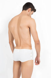 Lookme agent double 1 mini pants boxer brief underwear white with sleek design and silver button detailing on side