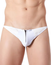 White lookme cube mesh thong underwear with black zipper closure and branded waistband size s
