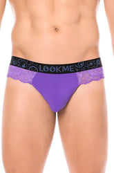 Purple lace-trimmed Lookme thong underwear with black elastic waistband size L 2006-57