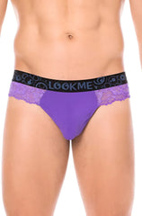 Purple lace-trimmed Lookme thong underwear with black elastic waistband size L 2006-57