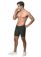 Loopback stretch knit short black athletic shorts with sleek form fitting design and subtle stitching details