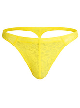 Luxury lace thong in bright yellow with delicate floral lace and a supportive seamless design