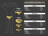 Gold-colored metromusclewear bodybuilding trunks in full back half back and t-back styles from metroMaleWear posingwear simple black velvet posing suit