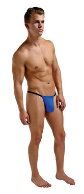 Magic silk 2706 silk g-string color cobalt in blue with black trim showing the front view of athletic briefs