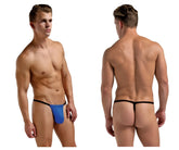 Blue and black magic silk 2706 silk g-string with solid blue front panel and thin black elastic waistband