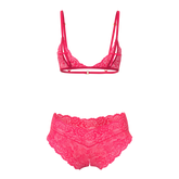 Vibrant fuchsia magic silk bralette and split crotch boy short lace set in high-waisted style for elegant lingerie