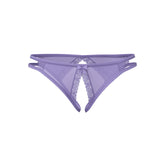 Lavender sheer mesh crotchless low rise panty with lace trim and central bow by magic silk
