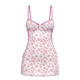 White floral silk camisole dress with pink and yellow flowers thin pink straps and ruffled hem from magic silk set