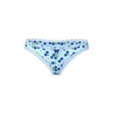Light blue Magic Silk sweet treats boy short underwear with blueberry pattern, white lace trim, and navy bow accent