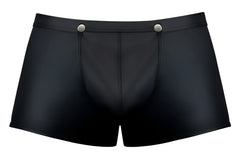 Male power 120-298 oh snap snap off short black glossy faux leather briefs with silver snap buttons at waistband