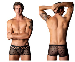 Black sheer star-patterned men’s briefs with black elastic waistband and front panel male power 122-291 love star short