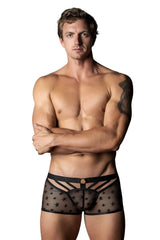 Black sheer star-patterned men’s briefs with structured geometric design male power 122-291 love star short