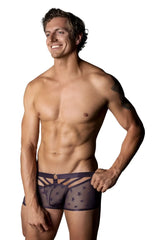 Dark purple sheer male power 122-291 love star boxer briefs with star pattern and reinforced waistband