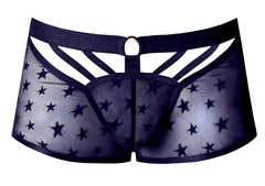 Male power 122-291 love star short men’s navy blue sheer star-patterned underwear with solid waistband and cutout design