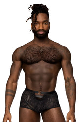 Black patterned male power 125-284 rude awakening cheeky cutout briefs with geometric design and central metallic buckle