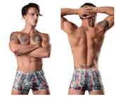 Men’s Male Power 131-293 Your Lace Or Mine pouch boxer briefs with vibrant red white and blue abstract geometric pattern